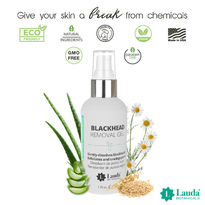 Lauda Botanicals Skincare- Best Blackhead Removal Dissolving cleanser gel for fast, safe and easy whitehead and blackhead removal