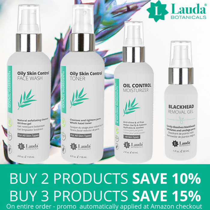 Best Skincare products for Acne and Oily Skin Control. Products- Face Wash, Toner, Moisturizer, Blackhead Remover Cleanser by Lauda Botanicals Skincare
